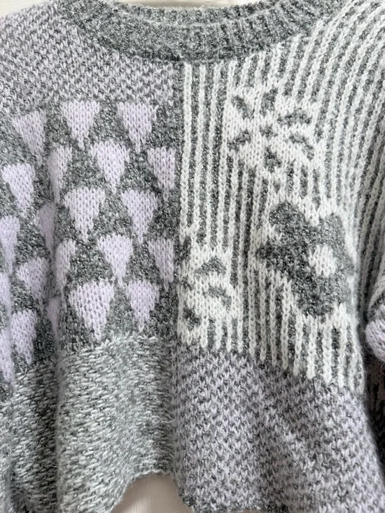 Sincerely Jules Cropped Patchwork Knit Sweater in Gray and Light Purple - Picture 2 of 7